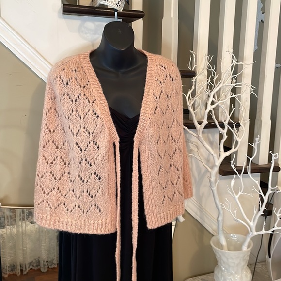 Ann Taylor Loft Light Pink Wrap Shawl Cape Sweater Poncho Knit - Picture 8 of 12